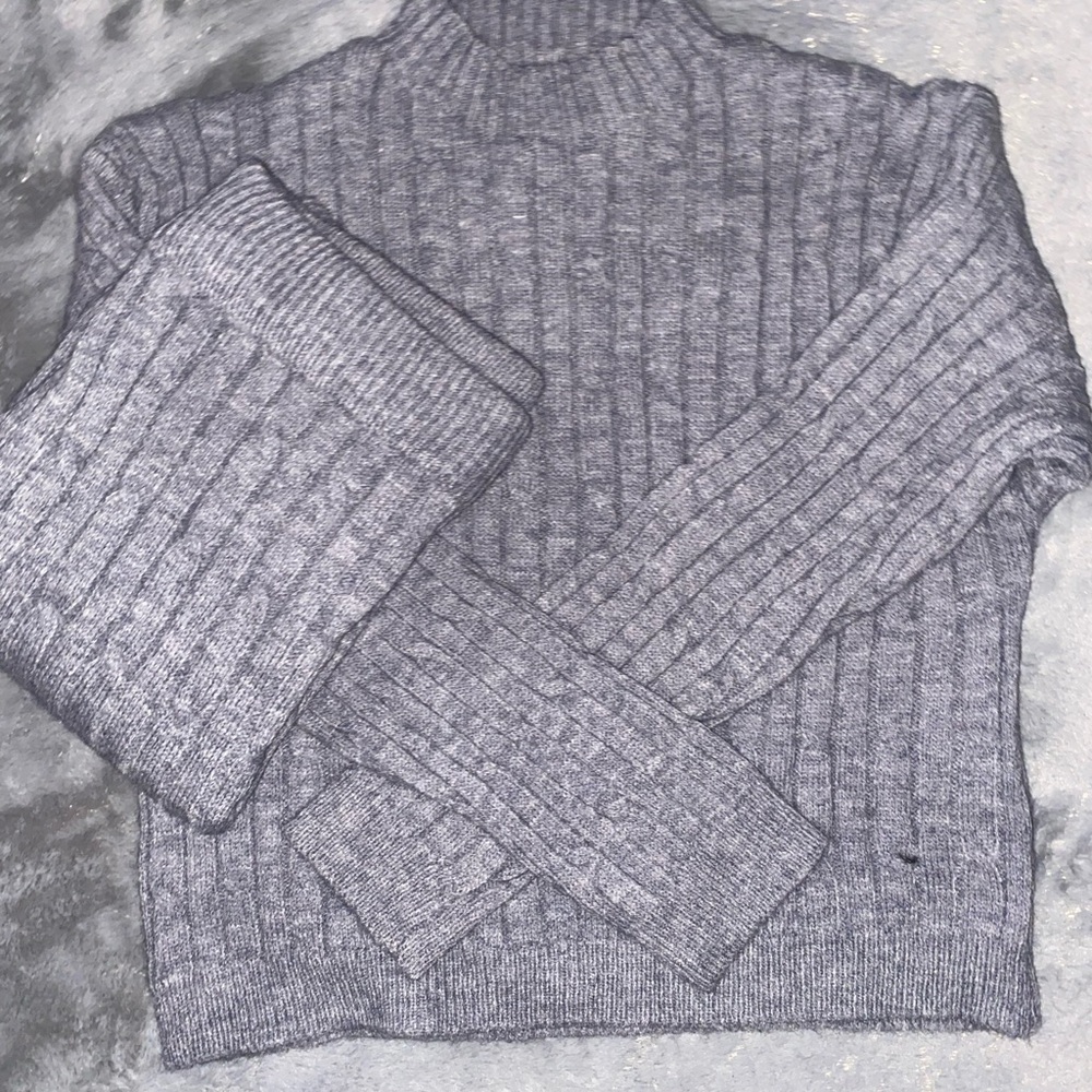 Elegant Gray Turtleneck Sweater And Shirt Two Piece